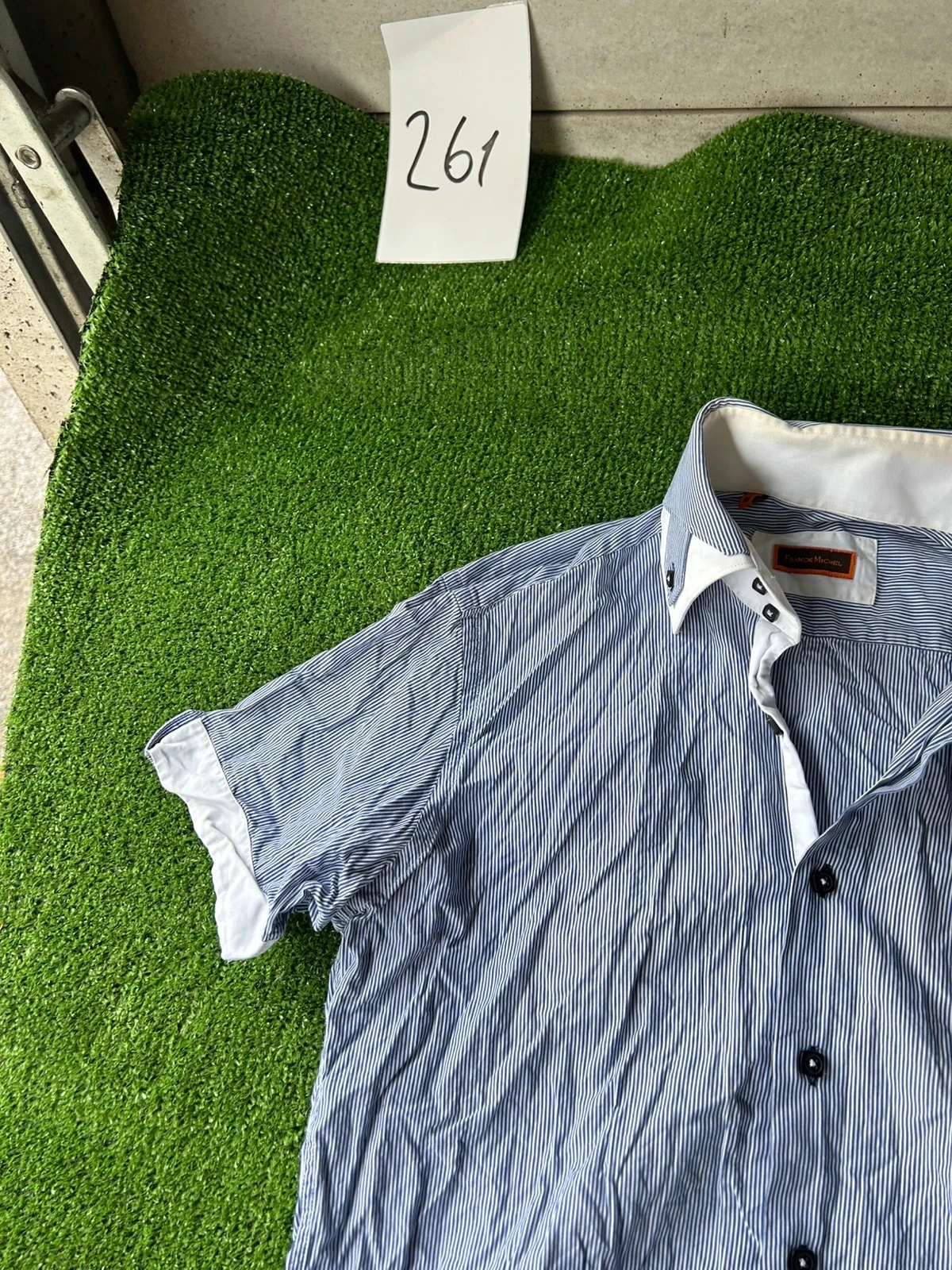 Camisa listrada mangas curtas azul branco franck michel tamanho M – photo 4